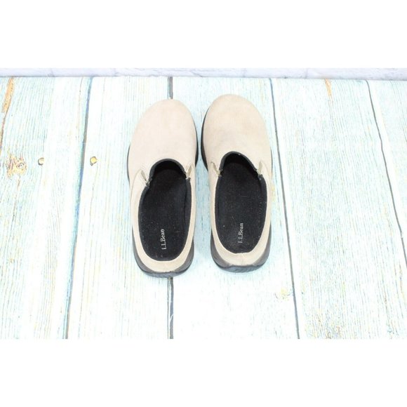 LL Bean Tan Suede Slip-On Round Toe Mules Clogs Shoes Size 7 Medium - Picture 7 of 9